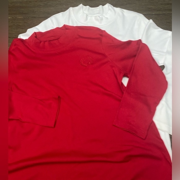 Lot of 2 Blair Women's White/Red  Top Long Sleeve Mock Neck T-Shirt Size XL - Picture 1 of 11